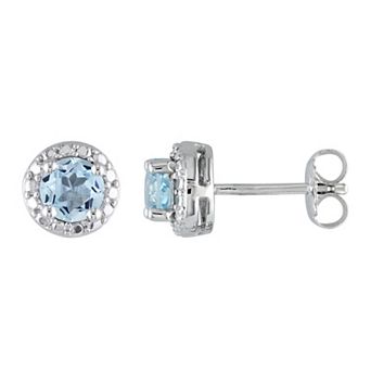 Stella Grace Sterling Silver Sky Blue Topaz Halo Stud Earrings