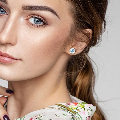 Stella Grace Sterling Silver Sky Blue Topaz Halo Stud Earrings