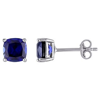 Stella Grace Sterling Silver Cushion-Cut Lab-Created Blue Sapphire Stud Earrings