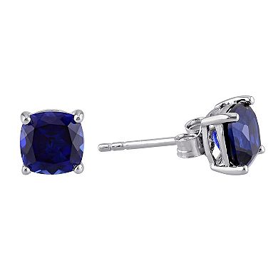 Stella Grace Sterling Silver Cushion-Cut Lab-Created Blue Sapphire Stud Earrings
