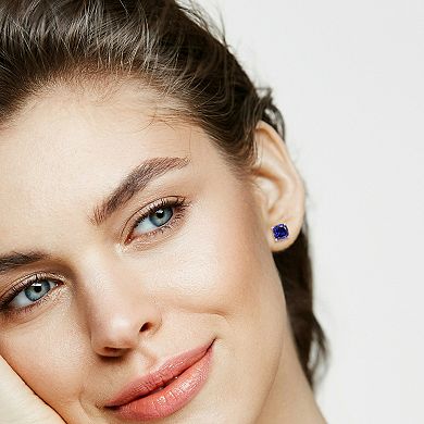 Stella Grace Sterling Silver Cushion-Cut Lab-Created Blue Sapphire Stud Earrings