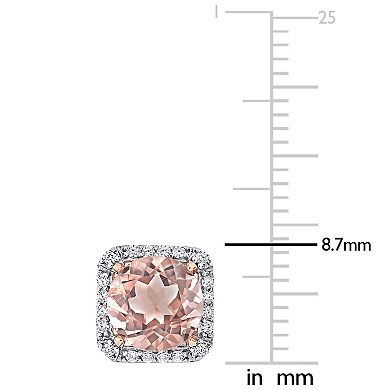 Stella Grace 18k Rose Gold Over Silver Simulated Morganite & Cubic Zirconia Halo Stud Earrings