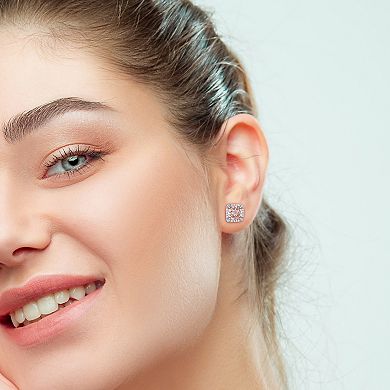 Stella Grace 18k Rose Gold Over Silver Simulated Morganite & Cubic Zirconia Halo Stud Earrings