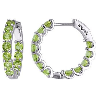 Stella Grace Sterling Silver Peridot Inside Outside Hoop Earrings