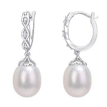 Stella Grace Sterling Silver Freshwater Cultured Pearl & Diamond Accent Infinity Drop Hoop Earrings