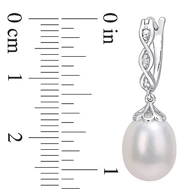 Stella Grace Sterling Silver Freshwater Cultured Pearl & Diamond Accent Infinity Drop Hoop Earrings