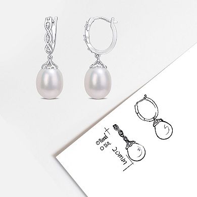 Stella Grace Sterling Silver Freshwater Cultured Pearl & Diamond Accent Infinity Drop Hoop Earrings