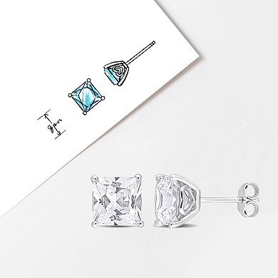 Stella Grace Sterling Silver Lab-Created White Sapphire Square Stud Earrings