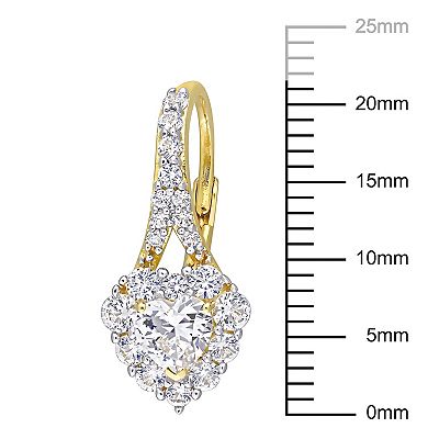 Stella Grace 18k Gold Over Silver Lab-Created White Sapphire Halo Heart Leverback Earrings