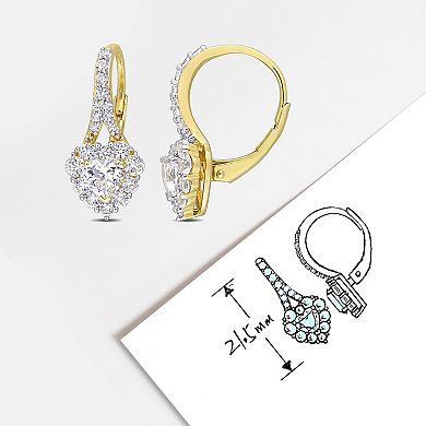 Stella Grace 18k Gold Over Silver Lab-Created White Sapphire Halo Heart Leverback Earrings