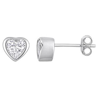 Stella Grace Sterling Silver Cubic Zirconia Heart Stud Earrings