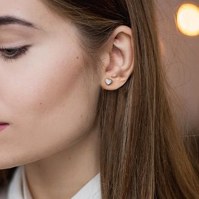 Stella Grace Sterling Silver Cubic Zirconia Heart Stud Earrings