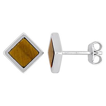 Men's Stella Grace Sterling Square Tiger Eye Stud Earrings