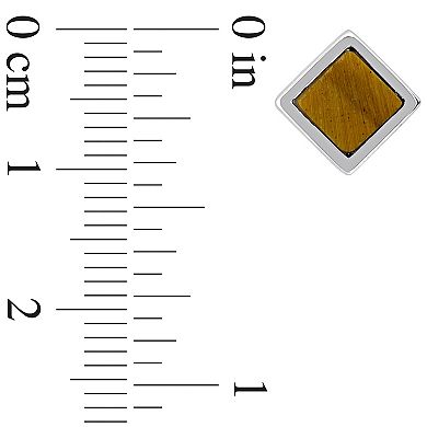 Men's Stella Grace Sterling Square Tiger Eye Stud Earrings