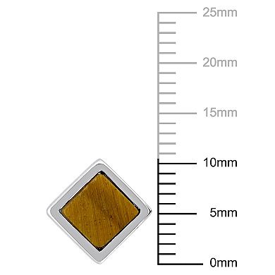 Men's Stella Grace Sterling Square Tiger Eye Stud Earrings