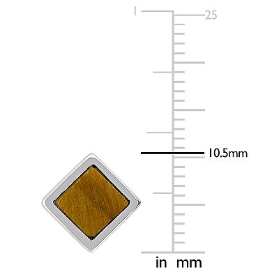 Men's Stella Grace Sterling Square Tiger Eye Stud Earrings