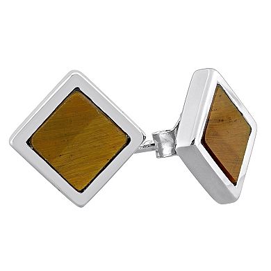 Men's Stella Grace Sterling Square Tiger Eye Stud Earrings