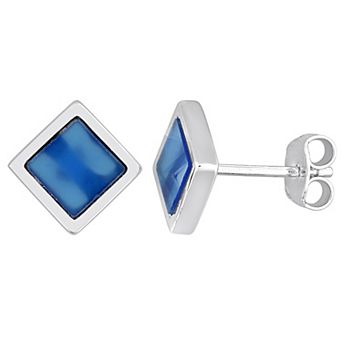 Stella Grace Sterling Silver Blue Agate Square Stud Earrings