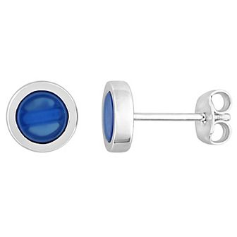Stella Grace Sterling Silver Blue Agate Round Stud Earrings