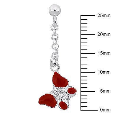 Stella Grace Sterling Silver Cubic Zirconia & Red Enamel Butterfly Drop Earrings