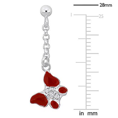 Stella Grace Sterling Silver Cubic Zirconia & Red Enamel Butterfly Drop Earrings