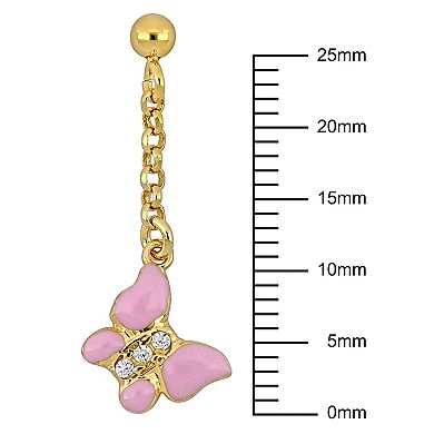 Stella Grace Sterling Silver Cubic Zirconia & Pink Enamel Butterfly Drop Earrings