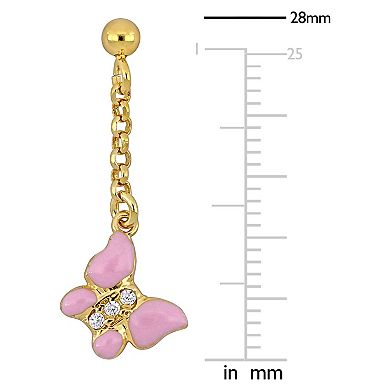 Stella Grace Sterling Silver Cubic Zirconia & Pink Enamel Butterfly Drop Earrings