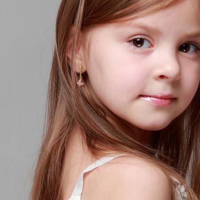 Stella Grace Sterling Silver Cubic Zirconia & Pink Enamel Butterfly Drop Earrings