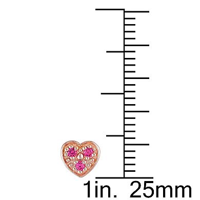 Stella Grace Two Tone Sterling Silver Lab-Created Pink Sapphire Heart Stud Earrings