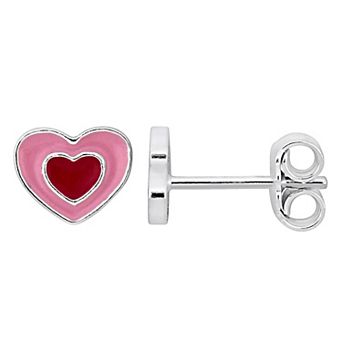Stella Grace Sterling Silver Pink & Red Enamel Heart Stud Earrings