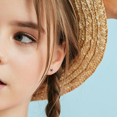 Stella Grace Sterling Silver Pink & Red Enamel Heart Stud Earrings