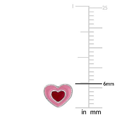 Stella Grace Sterling Silver Pink & Red Enamel Heart Stud Earrings