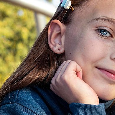 Stella Grace Sterling Silver Pink & Red Enamel Heart Stud Earrings