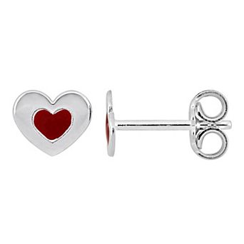 Stella Grace Sterling Silver Red Enamel Heart Stud Earrings