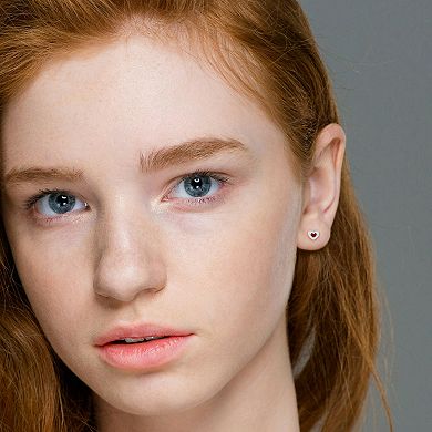 Stella Grace Sterling Silver Red Enamel Heart Stud Earrings