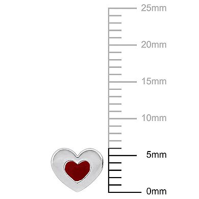 Stella Grace Sterling Silver Red Enamel Heart Stud Earrings