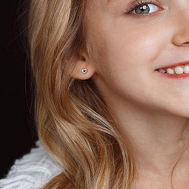 Stella Grace Sterling Silver Red Enamel Heart Stud Earrings