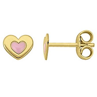 Stella Grace 18k Gold Over Silver Pink Enamel Heart Stud Earrings
