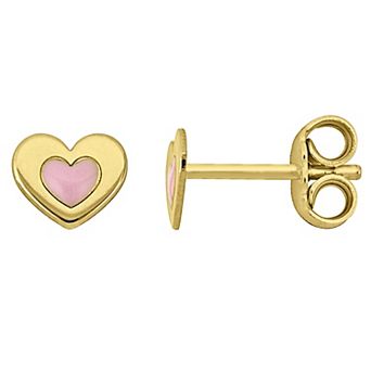 Stella Grace 18k Gold Over Silver Pink Enamel Heart Stud Earrings