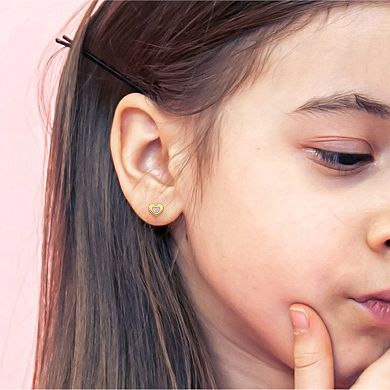 Stella Grace 18k Gold Over Silver Pink Enamel Heart Stud Earrings