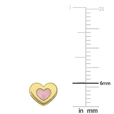 Stella Grace 18k Gold Over Silver Pink Enamel Heart Stud Earrings