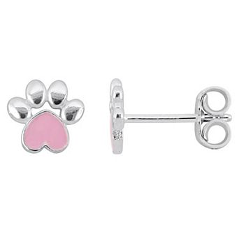 Stella Grace Sterling Silver Pink Enamel Paw Stud Earrings