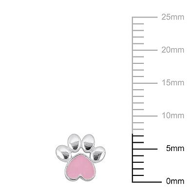 Stella Grace Sterling Silver Pink Enamel Paw Stud Earrings