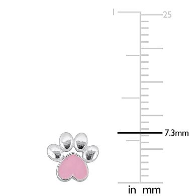 Stella Grace Sterling Silver Pink Enamel Paw Stud Earrings