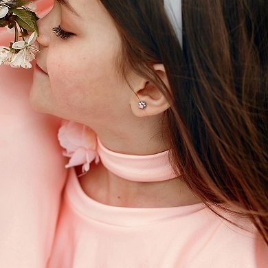 Stella Grace Sterling Silver Pink Enamel Paw Stud Earrings