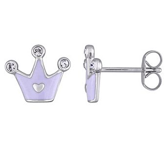 Stella Grace Sterling Silver Children's Crystal Crown Earrings