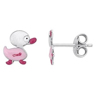 Stella Grace Sterling Silver Pink Enamel Duck Stud Earrings