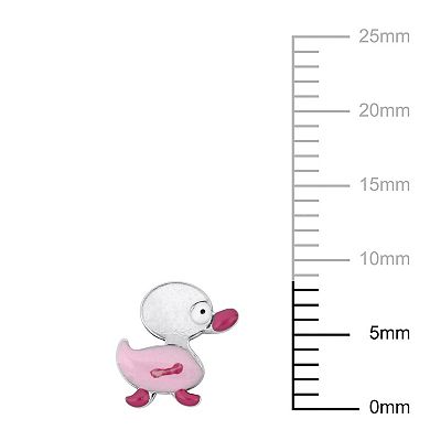 Stella Grace Sterling Silver Pink Enamel Duck Stud Earrings