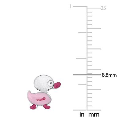 Stella Grace Sterling Silver Pink Enamel Duck Stud Earrings