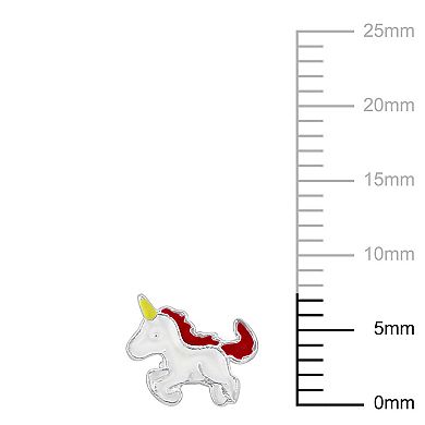 Stella Grace Sterling Silver Pink, White & Yellow Enamel Unicorn Stud Earrings